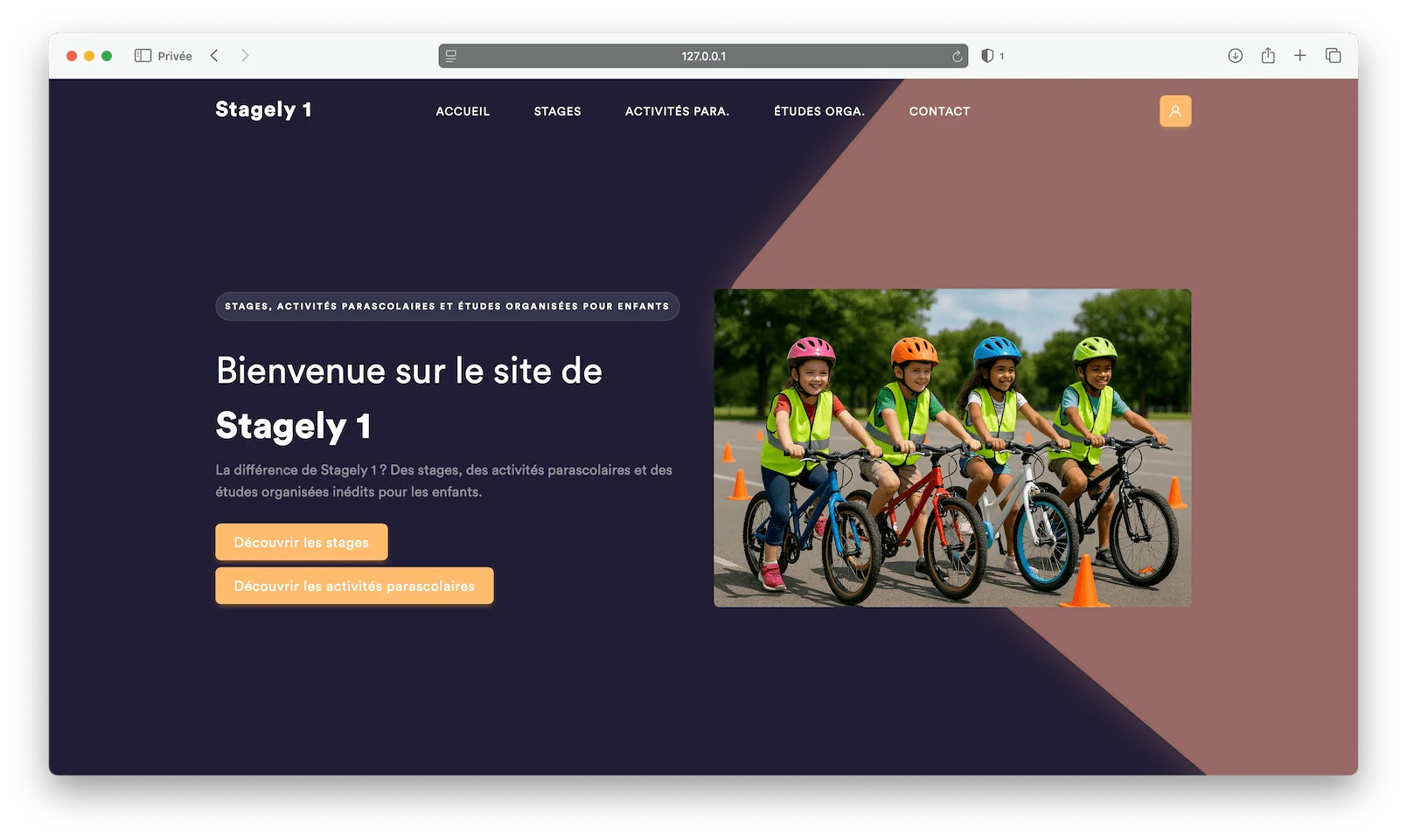 Exemple de site Stagely personnalisé : stage de vélo