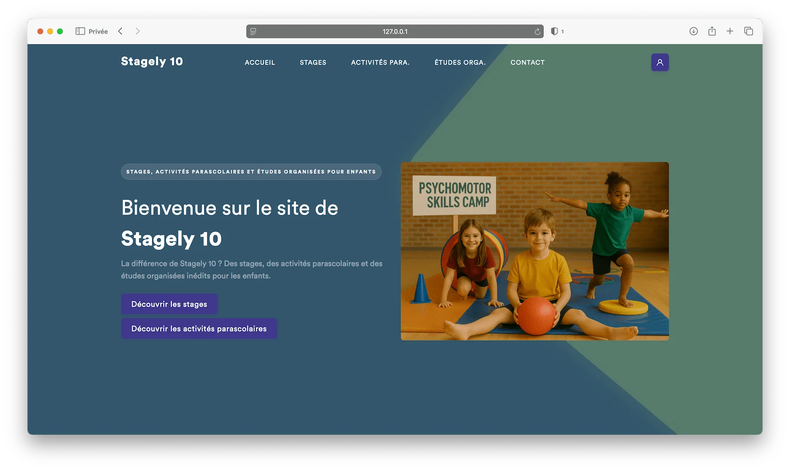 Exemple de site Stagely personnalisé : stage de psychomotricité