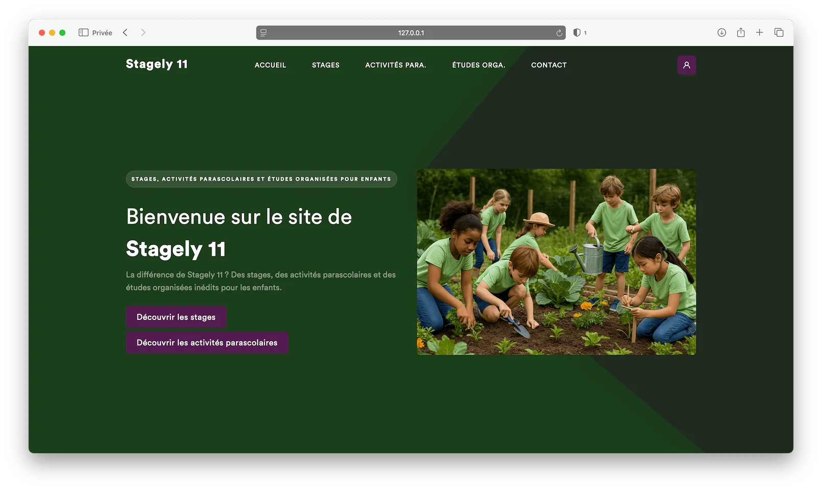 Exemple de site Stagely personnalisé : stage de jardinage