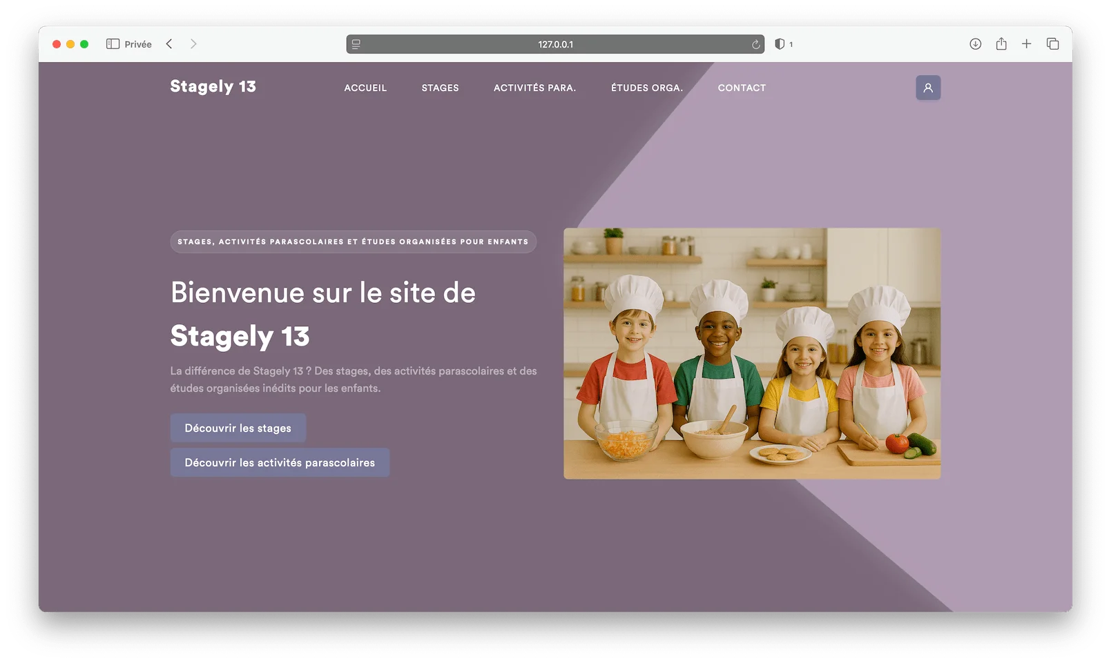 Exemple de site Stagely personnalisé : stage de cuisine