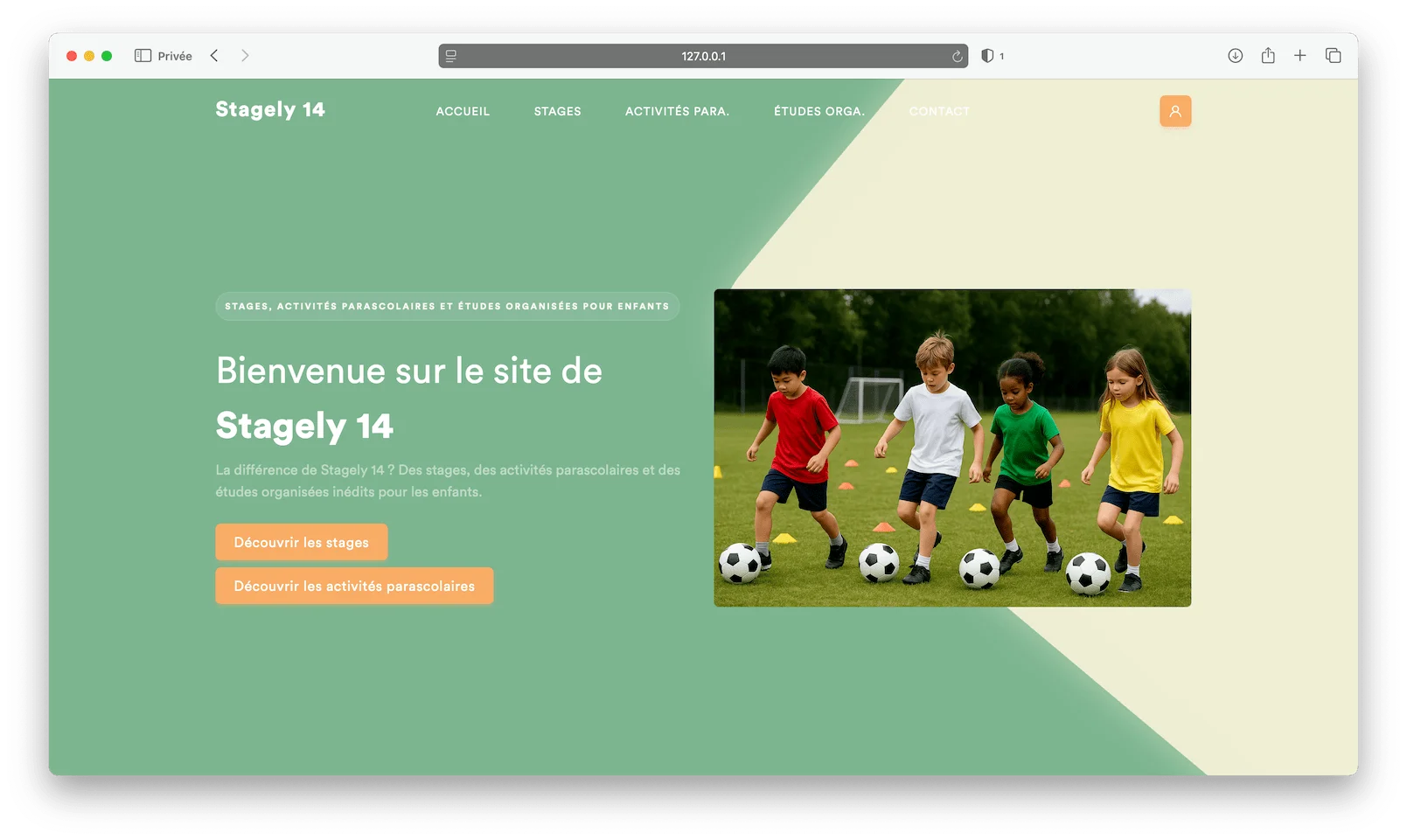 Exemple de site Stagely personnalisé : stage de football