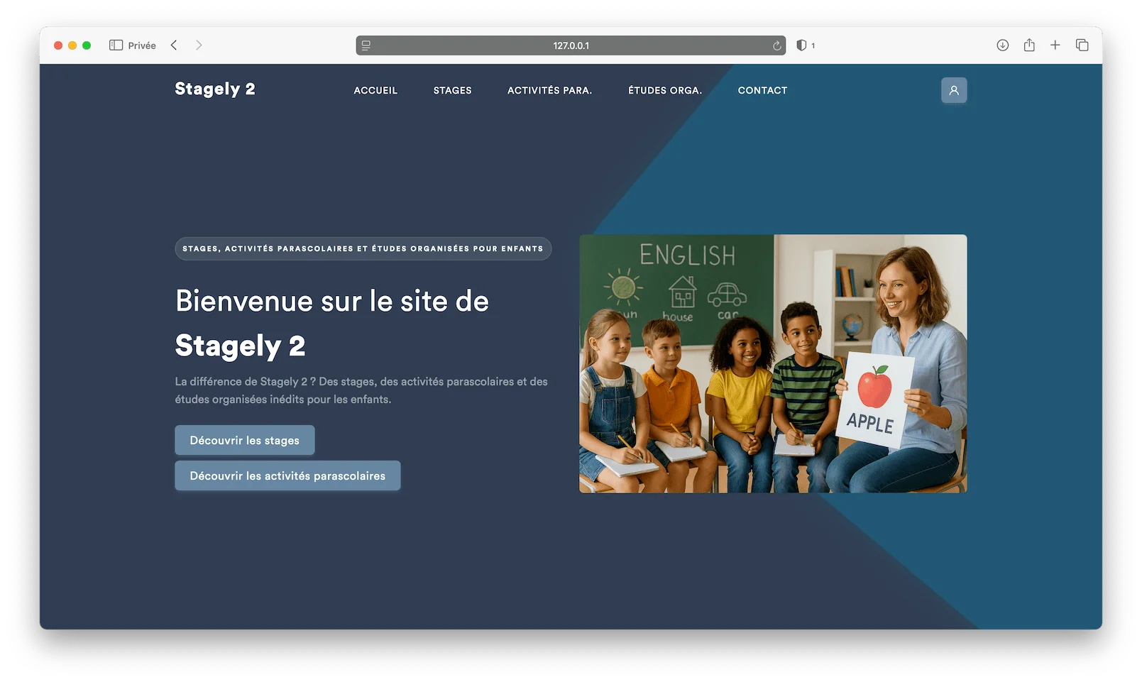 Exemple de site Stagely personnalisé : stage d'anglais