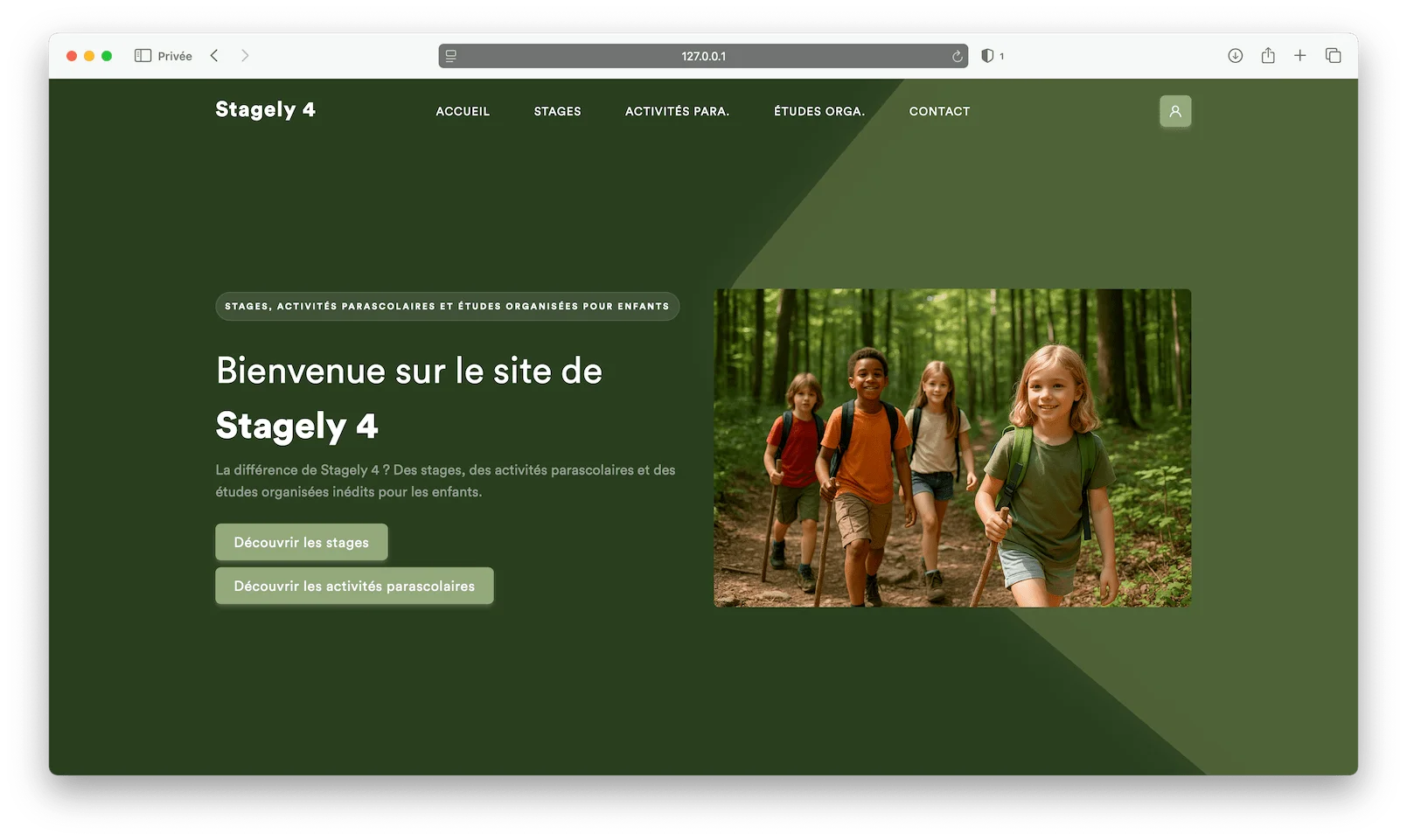 Exemple de site Stagely personnalisé : stage nature et randonnée