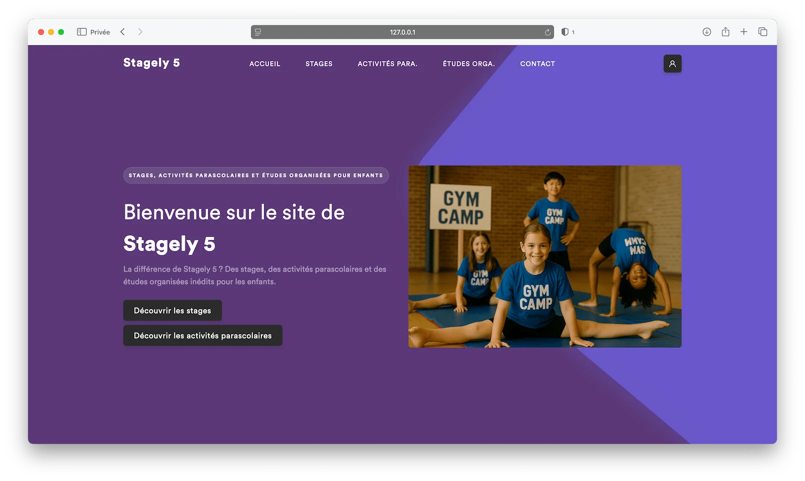Exemple de site Stagely personnalisé : stage de gymnastique
