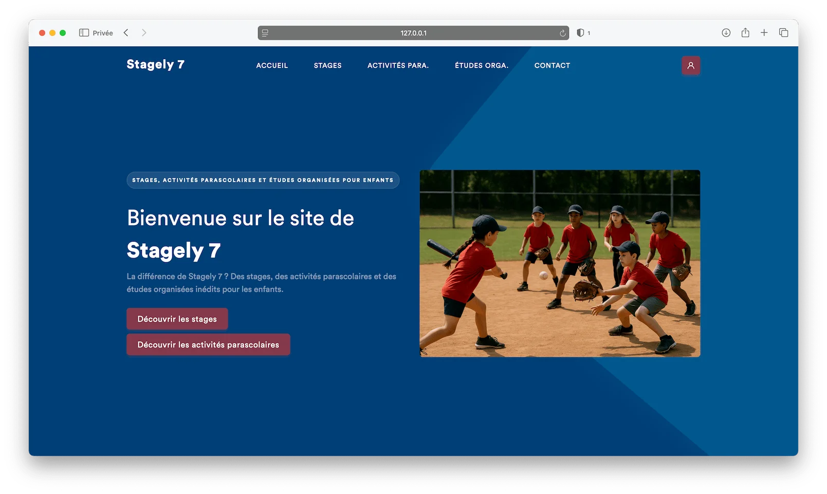 Exemple de site Stagely personnalisé : stage de baseball