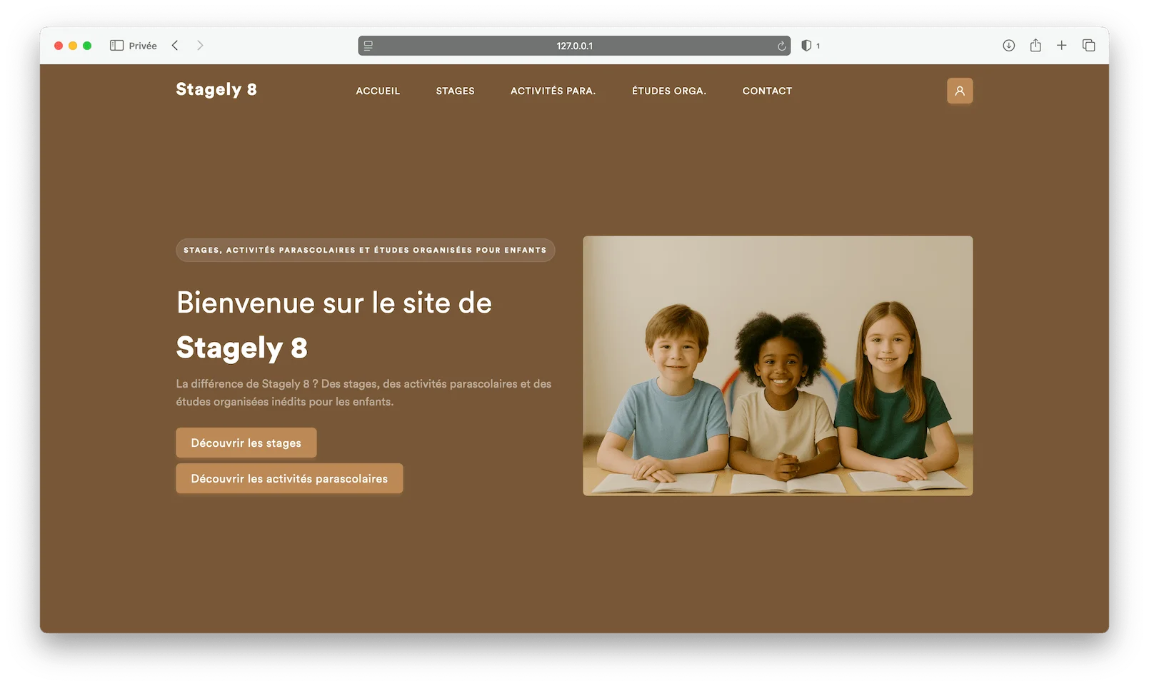 Exemple de site Stagely personnalisé : atelier créatif