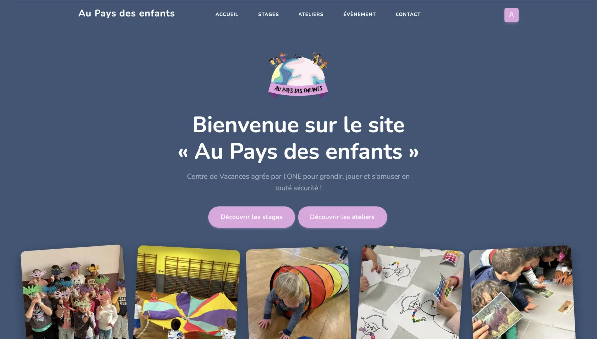 Home page of the Au Pays des enfants website, built with Stagely