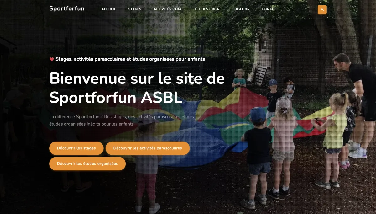 Home page of the Sportforfun ASBL website, built with Stagely